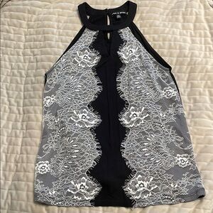 Cable & Gauge Black Sleeveless Tank Top with White Lace